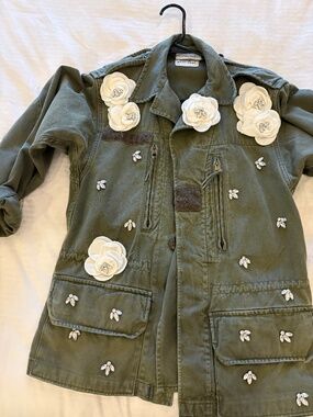 Motel italy military jacket with flower and rhinestone